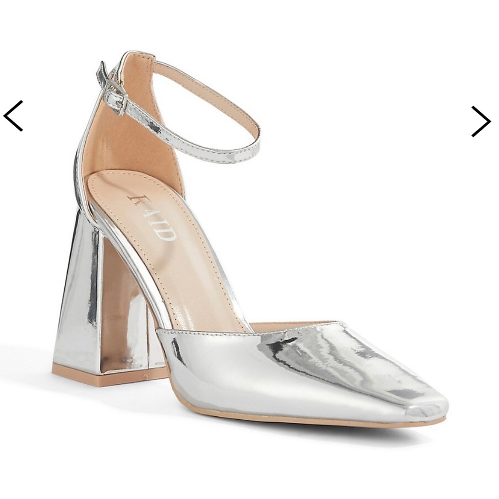 NWT Silver Ankle-Strap Block-Heel Pumps